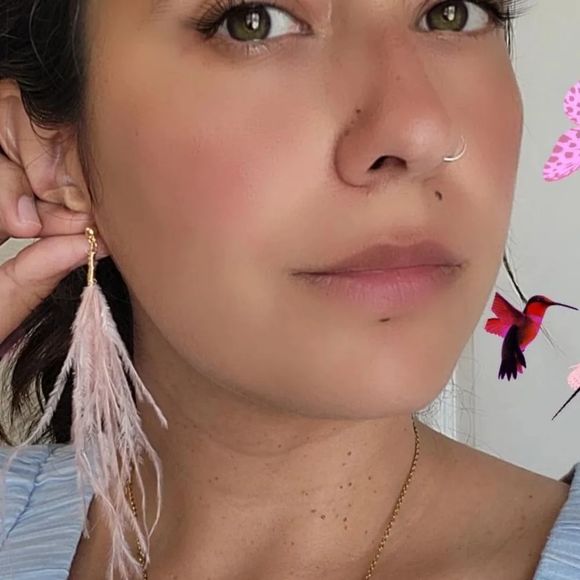 Super lightweight earrings handmade ostrich feather - Picture 2 of 3